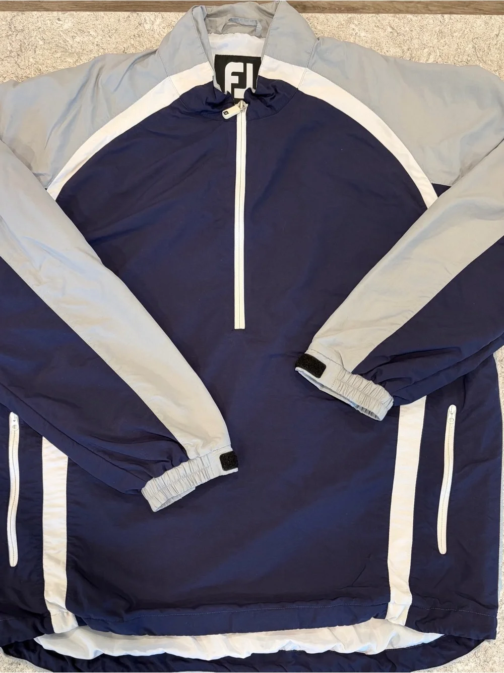 FootJoy Golf Men's Navy and Light Gray Pullover Windbreaker Jacket-Large